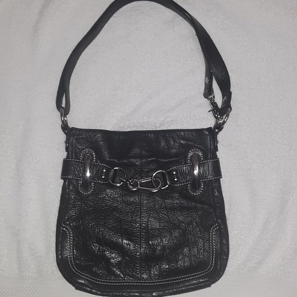 B. MAKOWSKY Black Genuine Pebble Leather Silver Hardware - Picture 1 of 13